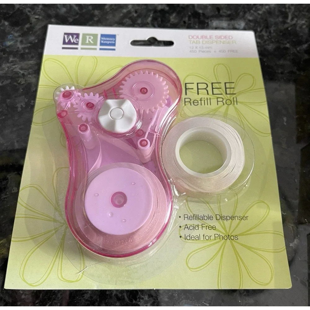 We R Memory Keepers Pink Tab Dispenser & 3 Boxes Of Refills-Adhesive Squares NIB - Picture 2 of 11